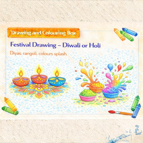 Drawing & Colouring -Festival Drawing – Diwali or Holi