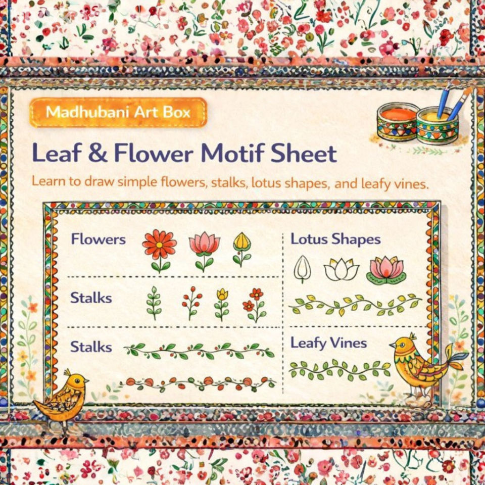 Madhubani- Leaf & Flower Motif Sheet