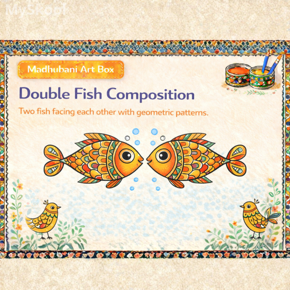 Madhubani -  Double Fish Composition