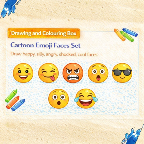 Drawing & Colouring -Cartoon Emoji Faces Set