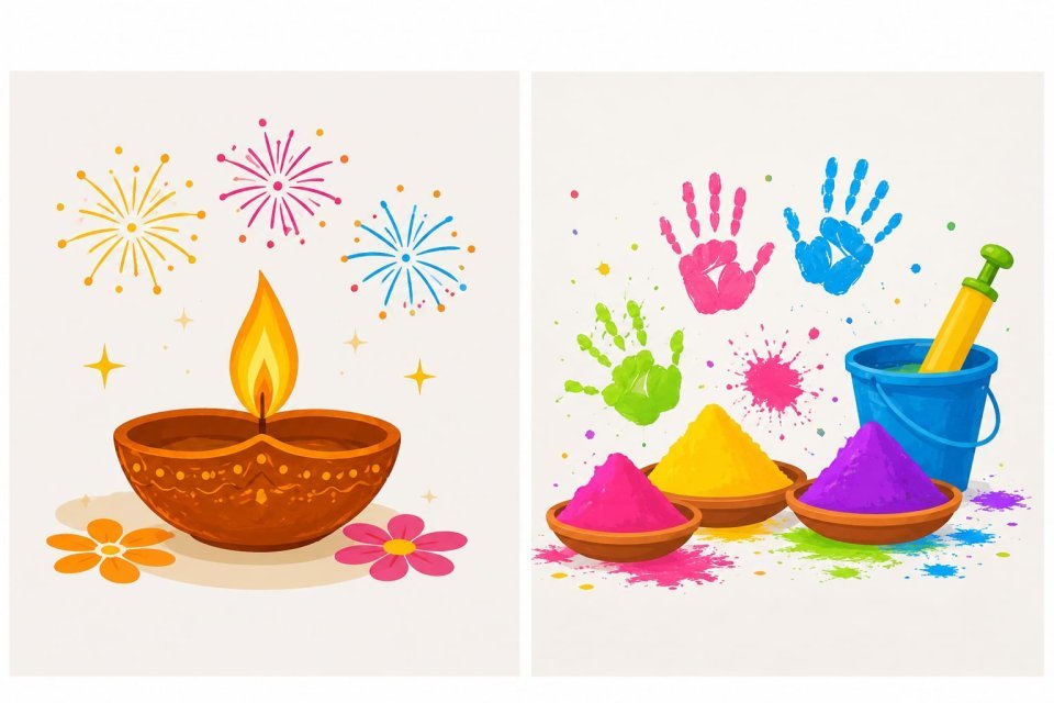 Drawing & Colouring -Festival Drawing – Diwali or Holi Old